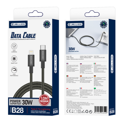 Cablu Jellico B28 Usb-c - Lightning PD 30W 1M Negru