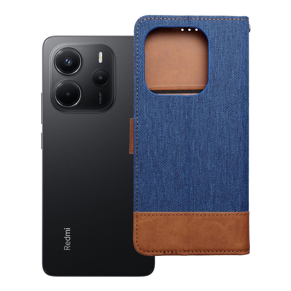 Husa Jeans Book Flip pentru Xiaomi Redmi Note 14 4G (Global - 164,84mm X 78,15mm X 8,16mm) Albastru