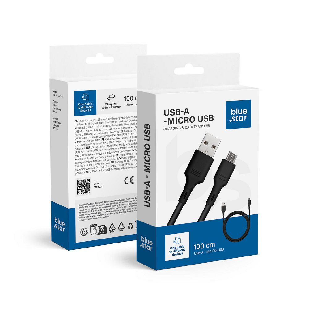 Cablu Albastru Star USB A To Micro USB 2A 1 M Dc-001am2.0 Negru