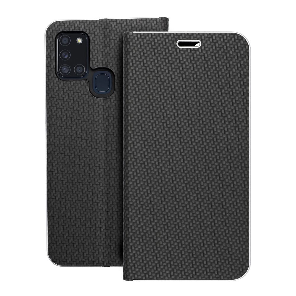 Husa Luna Book Carbon Flip pentru Samsung A21s Negru