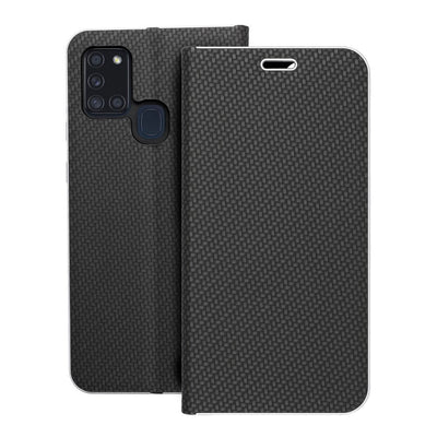 Husa Luna Book Carbon Flip pentru Samsung A21s Negru