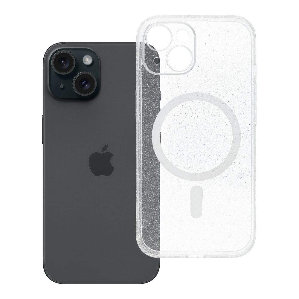 Husa Transparent Mag pentru iPhone 15 - Glitter (STR / Camera Protection) Compatible cu Magsafe Transparent Glitter