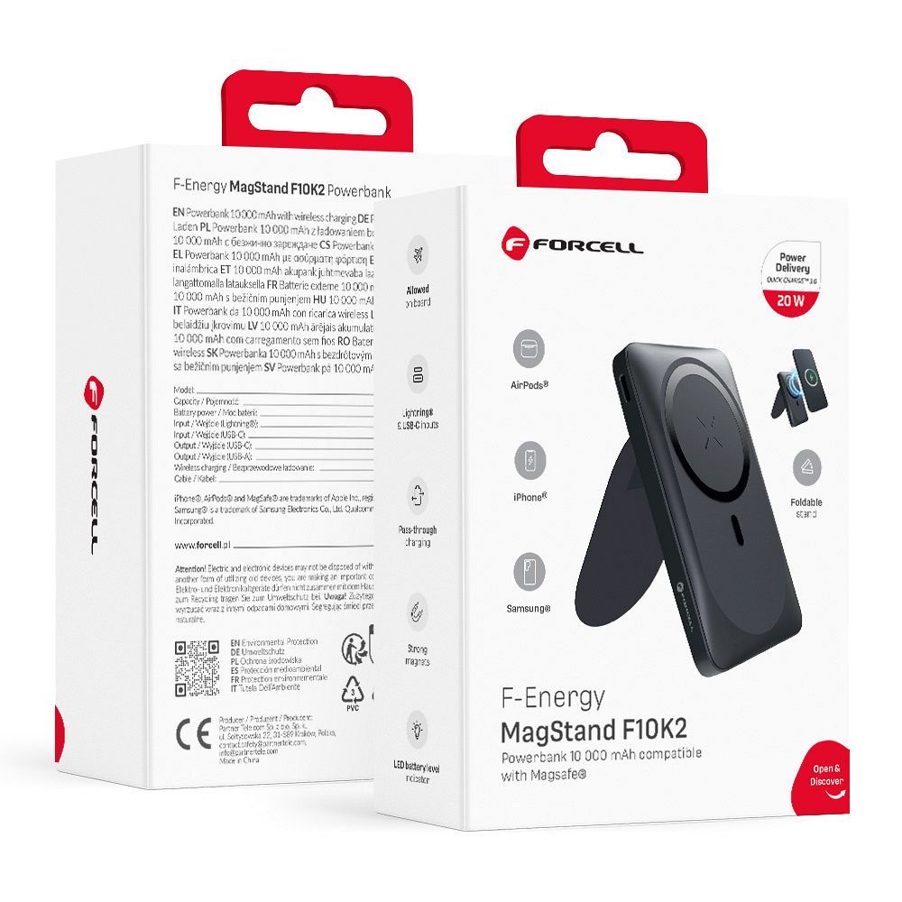 Acumulator extern Forcell Compatible cu Magsafe F-energy Magstand F10k2 Qc3.0 PD 5A 20W 10000 Mah Negru