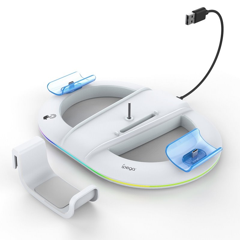 Incarcator priza Ipega Vertical Charging Stand cu RGB pentru PS5 Slim/PS5 Pro Alb