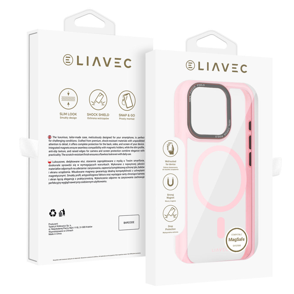 Husa Liavec Hybrid Magsafe Transparent pentru iPhone 15 Pro Max Roz deschis