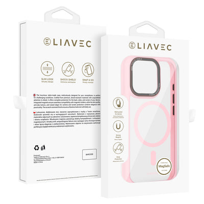 Husa Liavec Hybrid Magsafe Transparent pentru iPhone 16 Pro Max Roz deschis