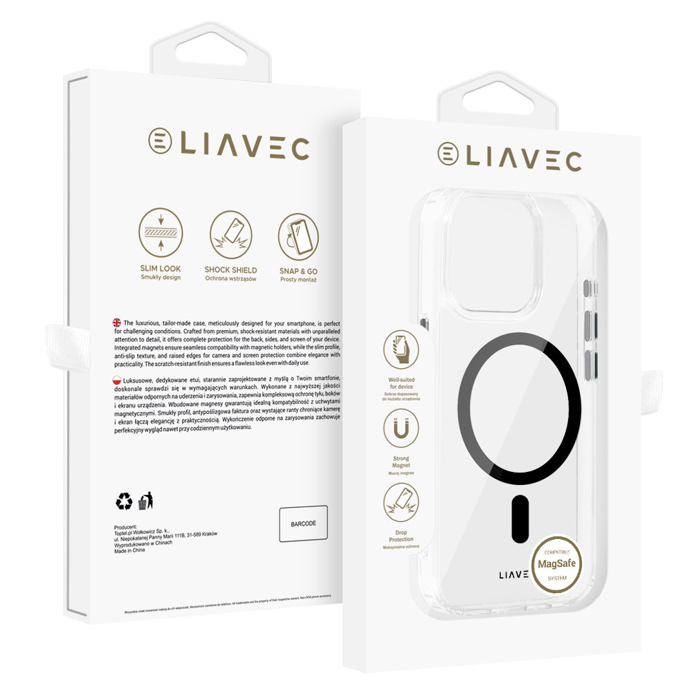 Husa Liavec Glossy Magsafe Transparent Do iPhone 15 Pro Negru