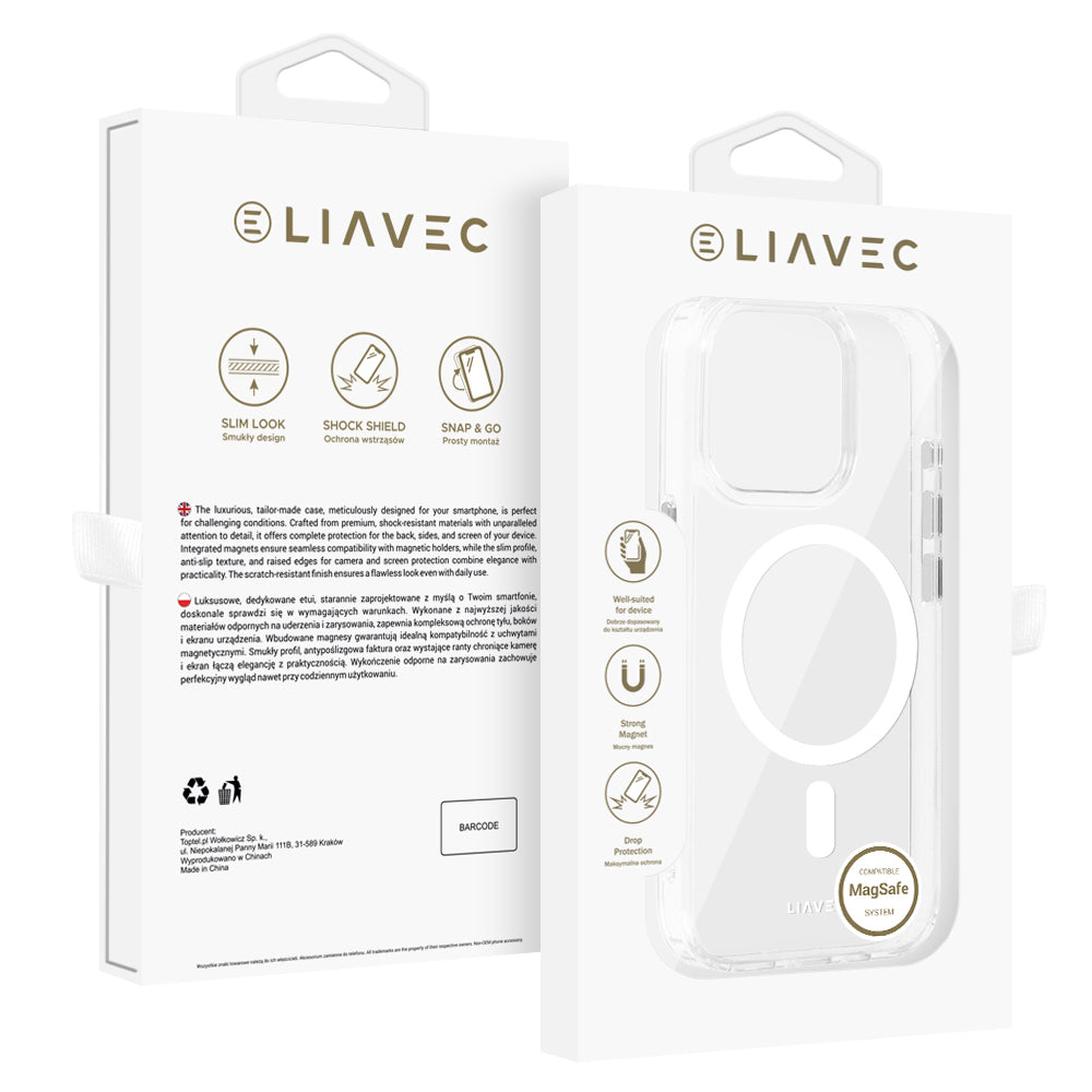 Husa Liavec Glossy Magsafe Transparent Do iPhone 16 Pro Max Alb
