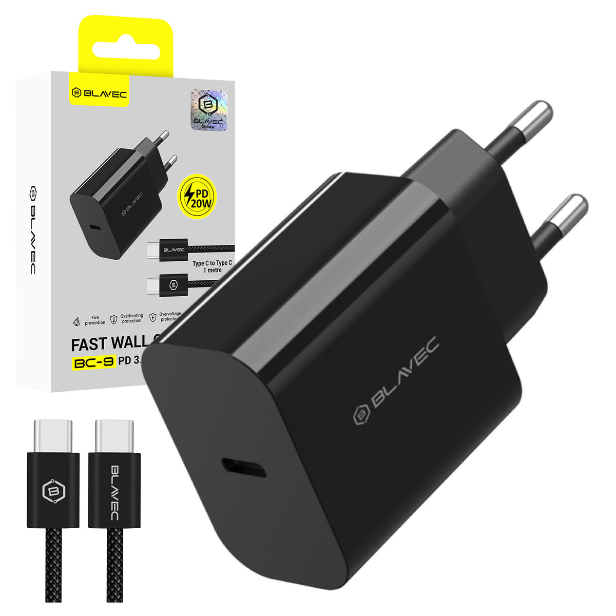 Cablu Blavec Incarcator priza Bc-9 - Type C - PD 20W 3A cu Type C To Type C (Tcbc9-cb203a+CC) Negru
