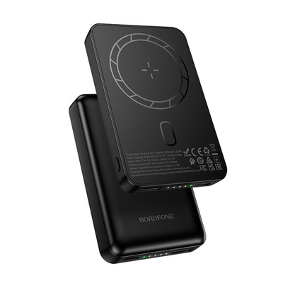 Acumulator extern Borofone 5000mAh Bj82 Dawn - USB - Magnetic cu Induction Charging Negru