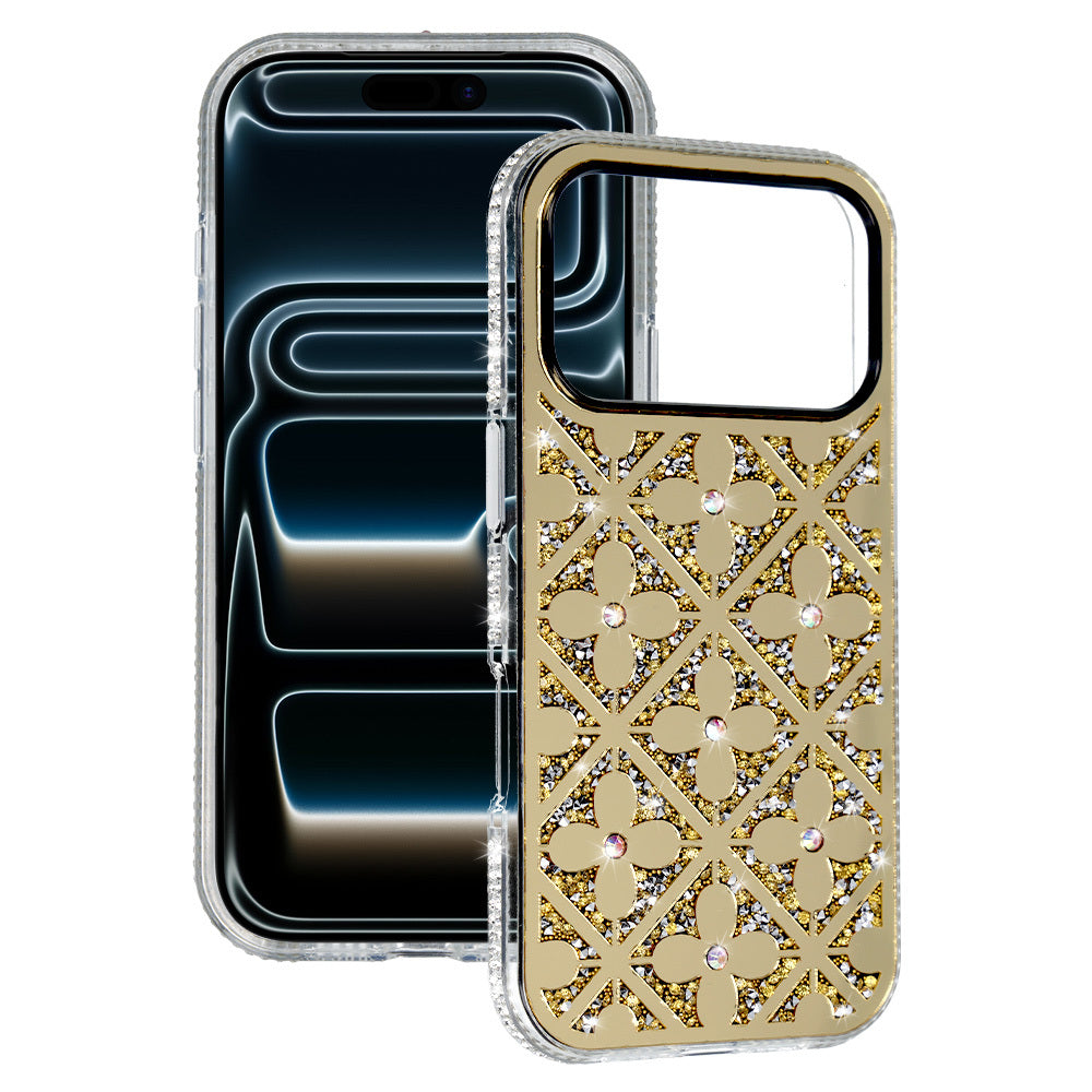 Husa Flower pentru iPhone 16 Pro Auriu
