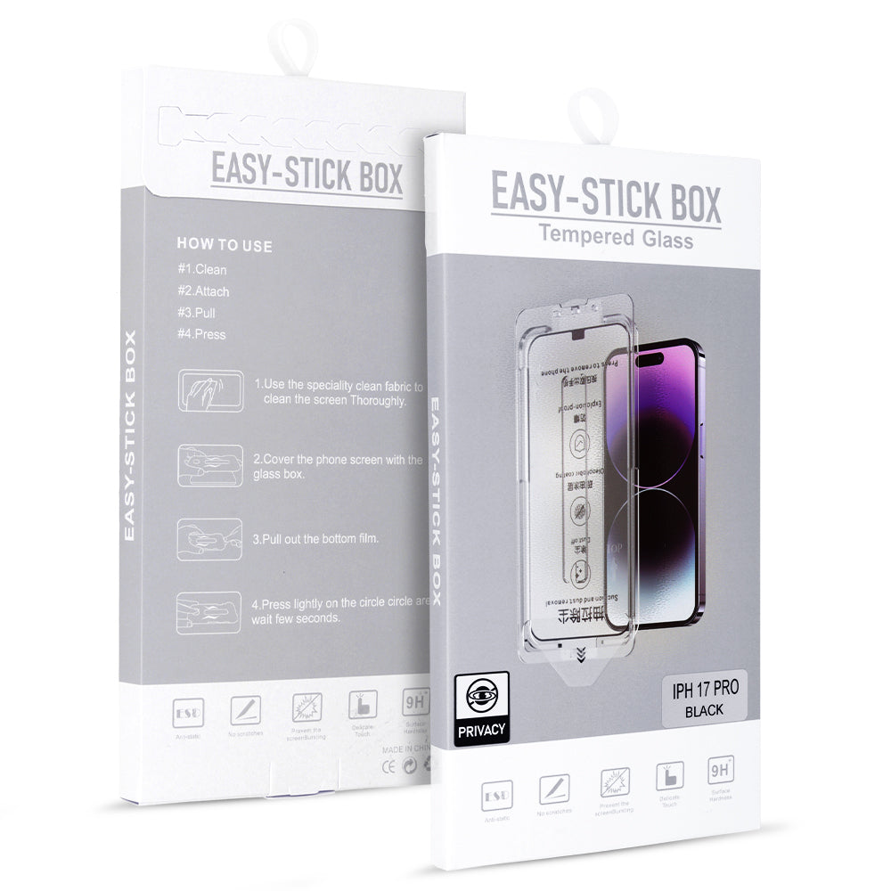 Folie sticla Full Glue Privacy Easy-stick Box pentru iPhone 17 PRO Negru