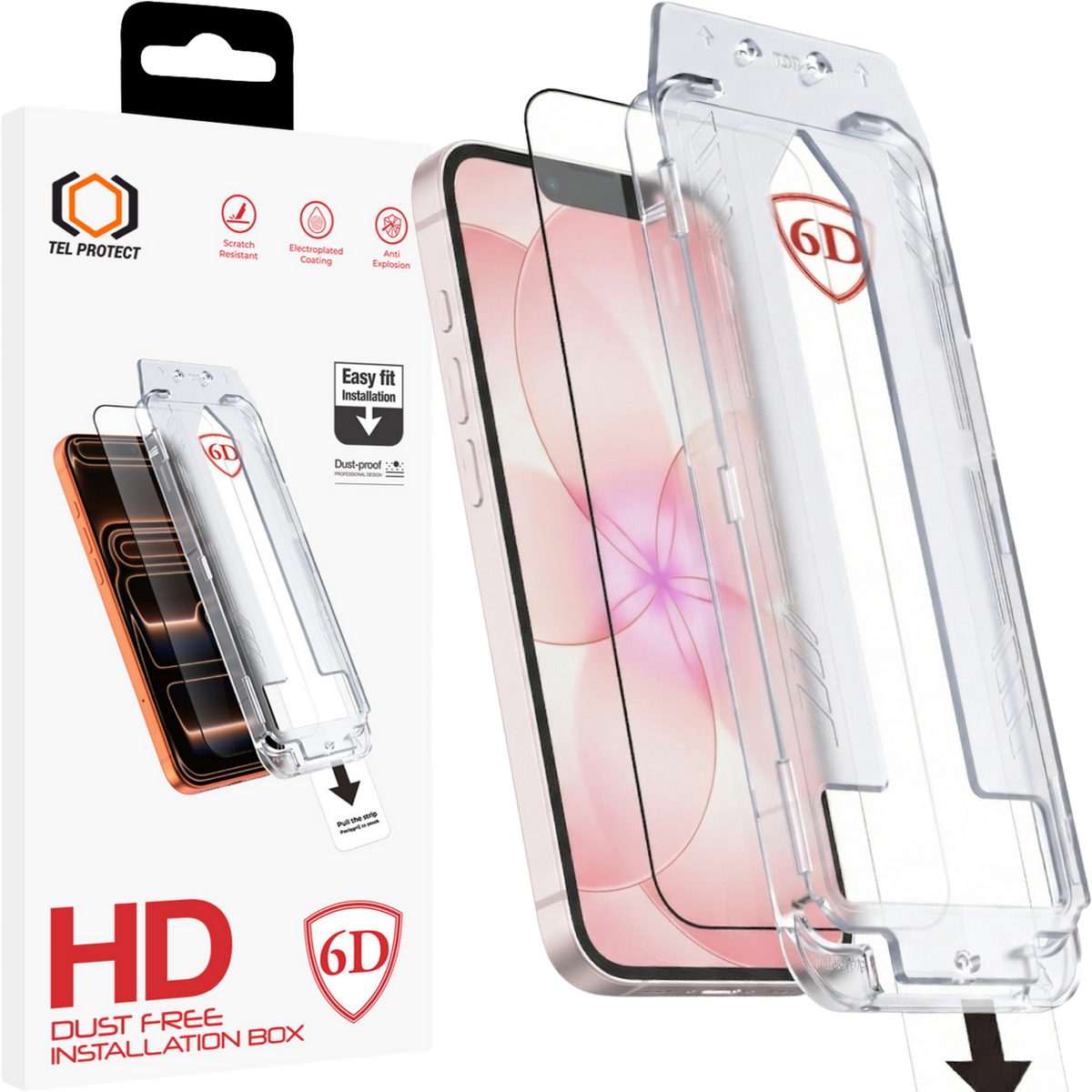 Folie Tel Protect Dust-free Easy Fit Full Glue 6D sticla pentru iPhone 13/13 Pro/16E/17E Negru