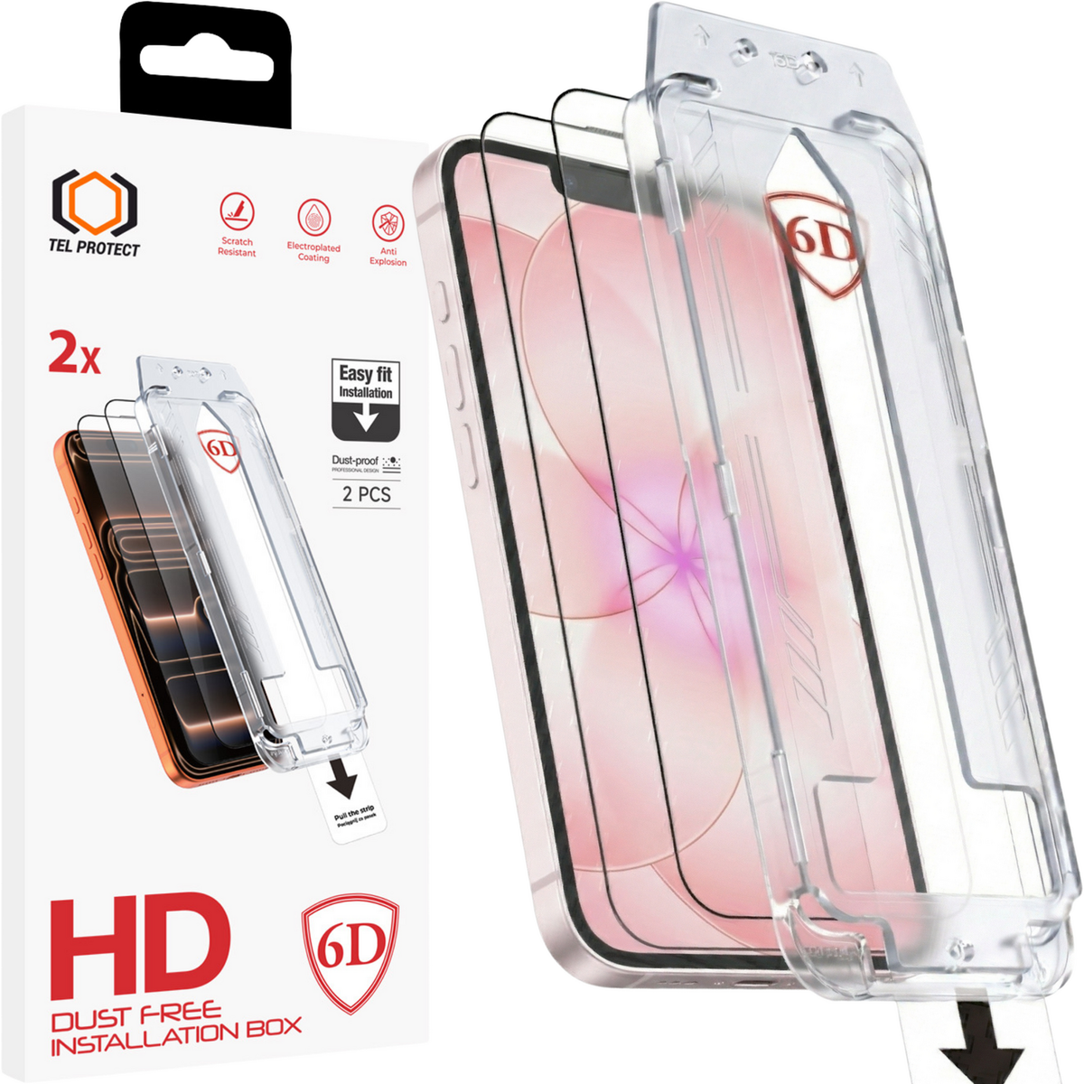Folie Tel Protect Dust-free Easy Fit Full Glue 6D sticla pentru iPhone 13/13 Pro/16E/17E Negru - 2 Pieces