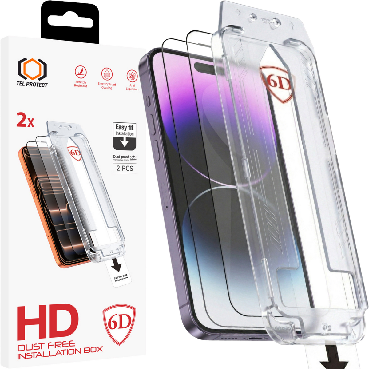 Folie Tel Protect Dust-free Easy Fit Full Glue 6D sticla pentru iPhone 14 Negru - 2 Pieces