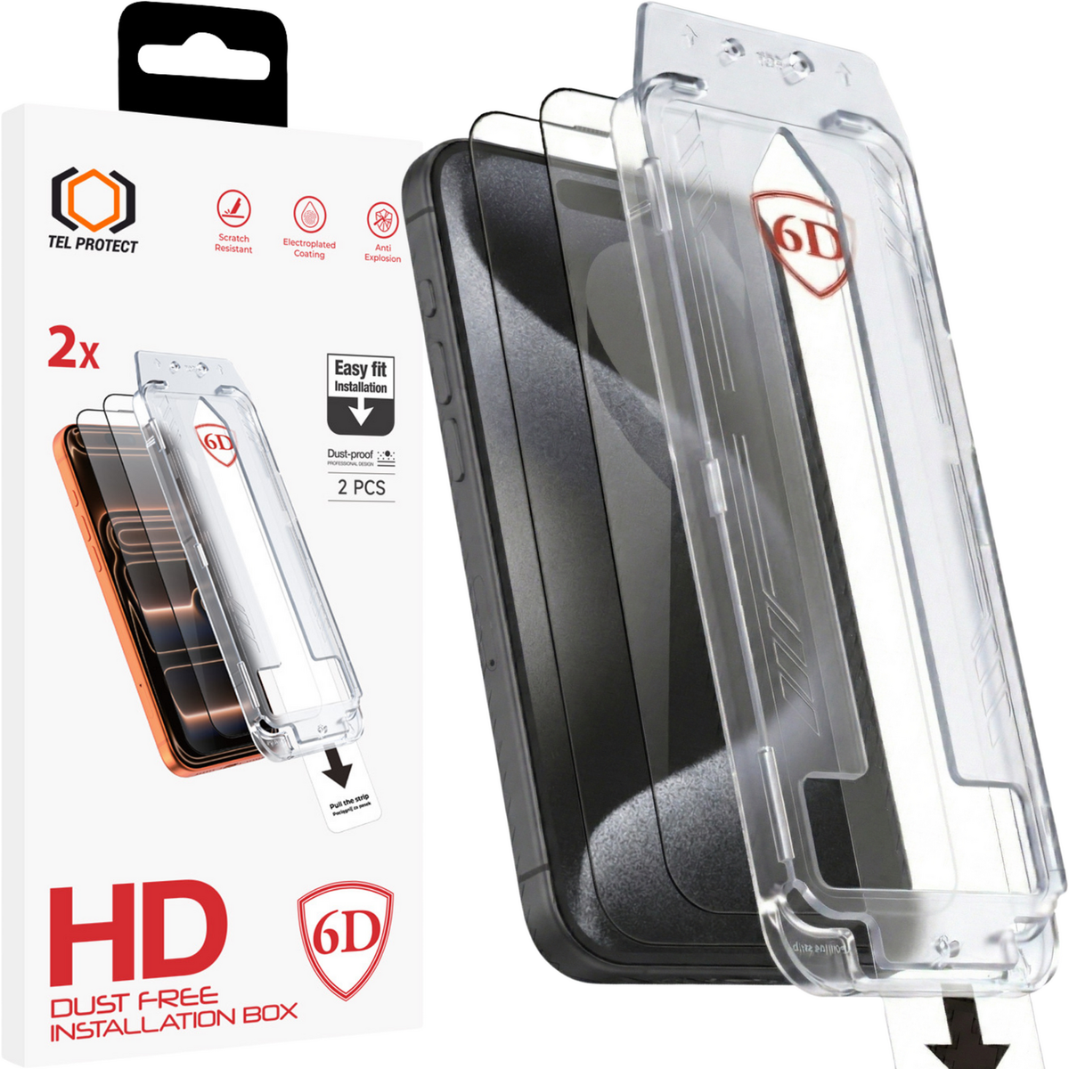 Folie Tel Protect Dust-free Easy Fit Full Glue 6D sticla pentru iPhone 16 Pro Max Negru - 2 Pieces