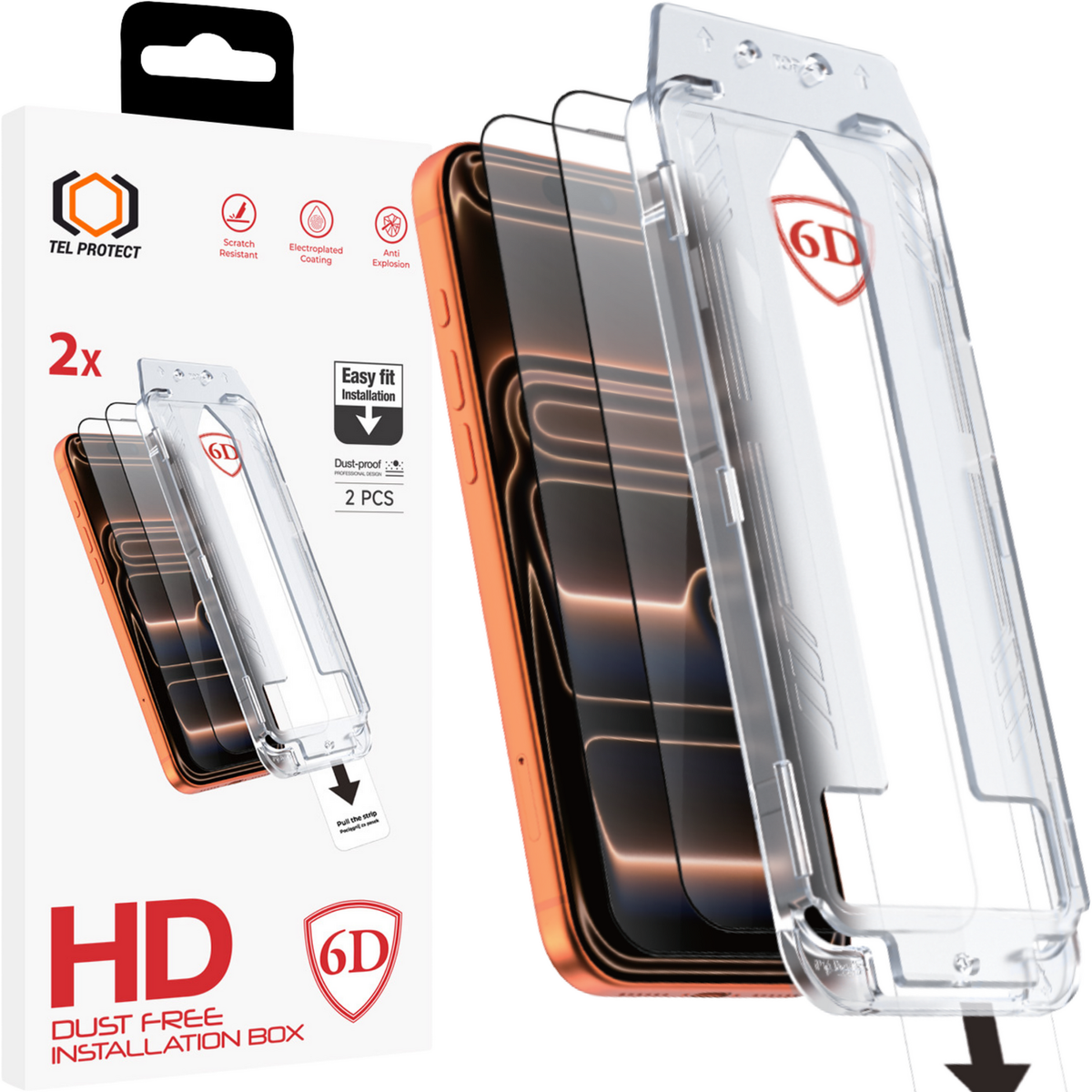 Folie Tel Protect Dust-free Easy Fit Full Glue 6D sticla pentru iPhone 17 Pro/18 Pro Negru - 2 Pieces