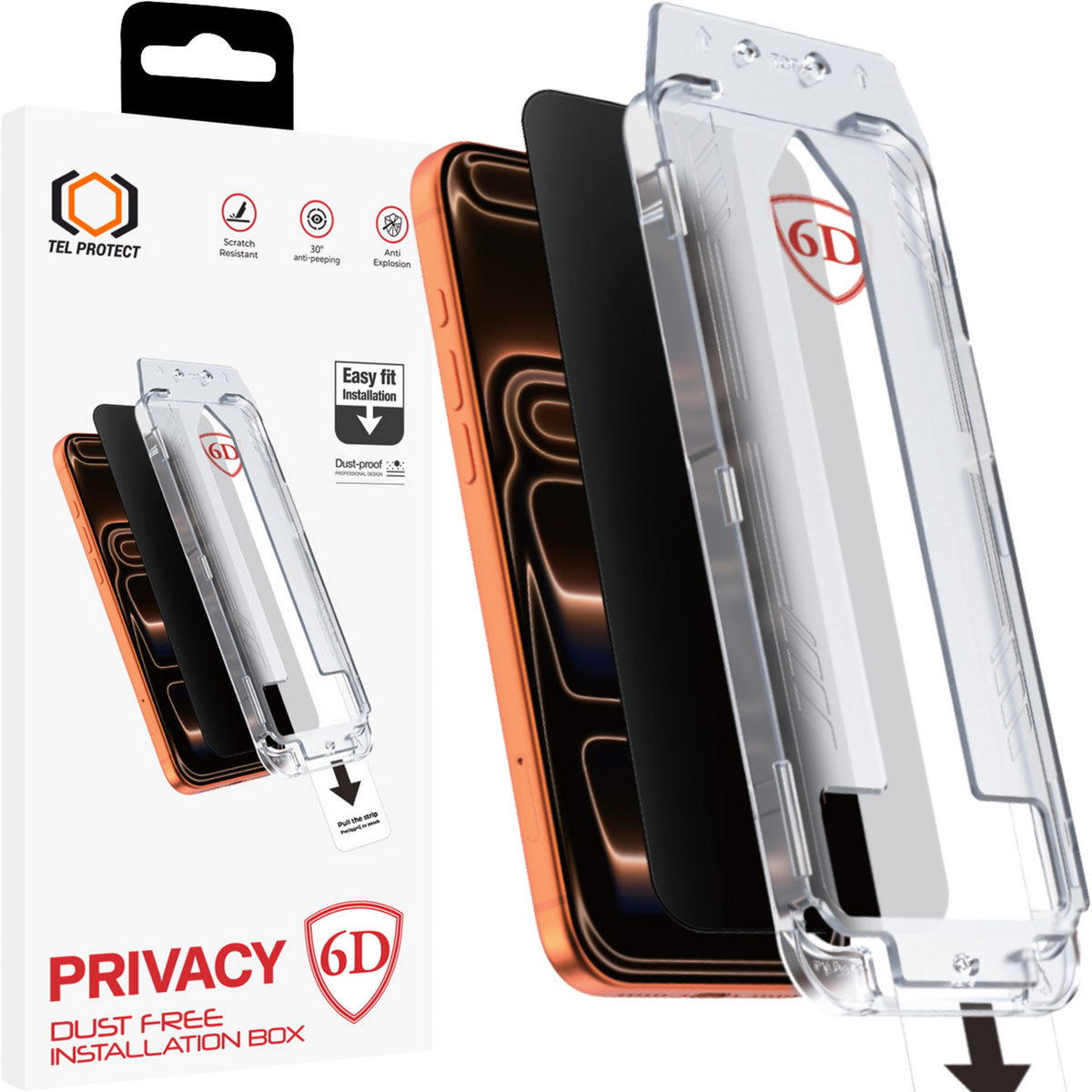 Folie Tel Protect Dust-free Easy Fit Privacy Full Glue 6D sticla pentru iPhone 17 Pro Negru