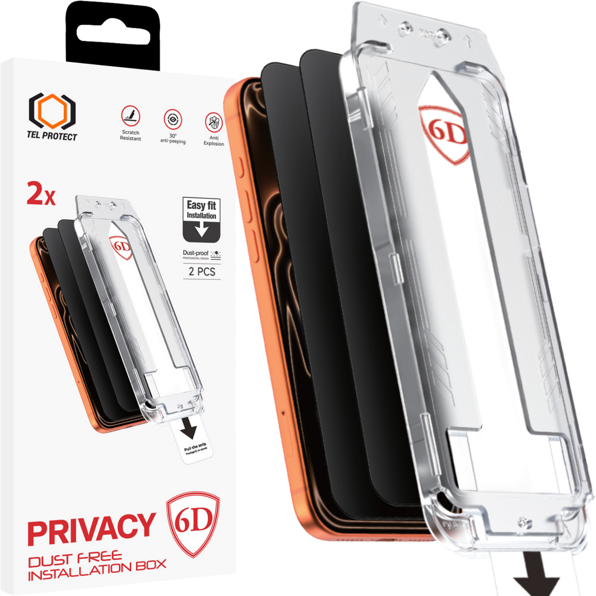 Folie Tel Protect Dust-free Easy Fit Privacy Full Glue 6D sticla pentru iPhone 17 Pro Max Negru - 2 Pieces