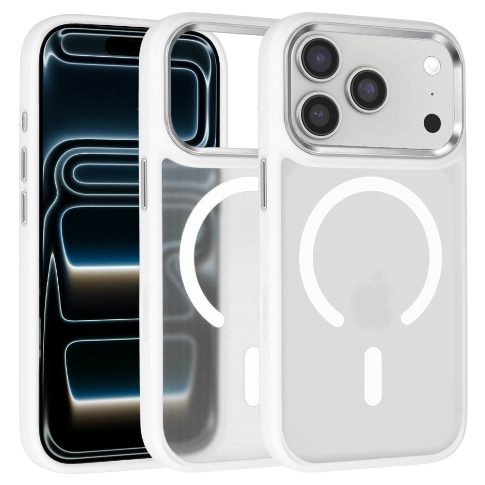 Husa Liavec Cloudy cu Metal Camera Frame pentru iPhone 17 Pro Max Alb Control Button)