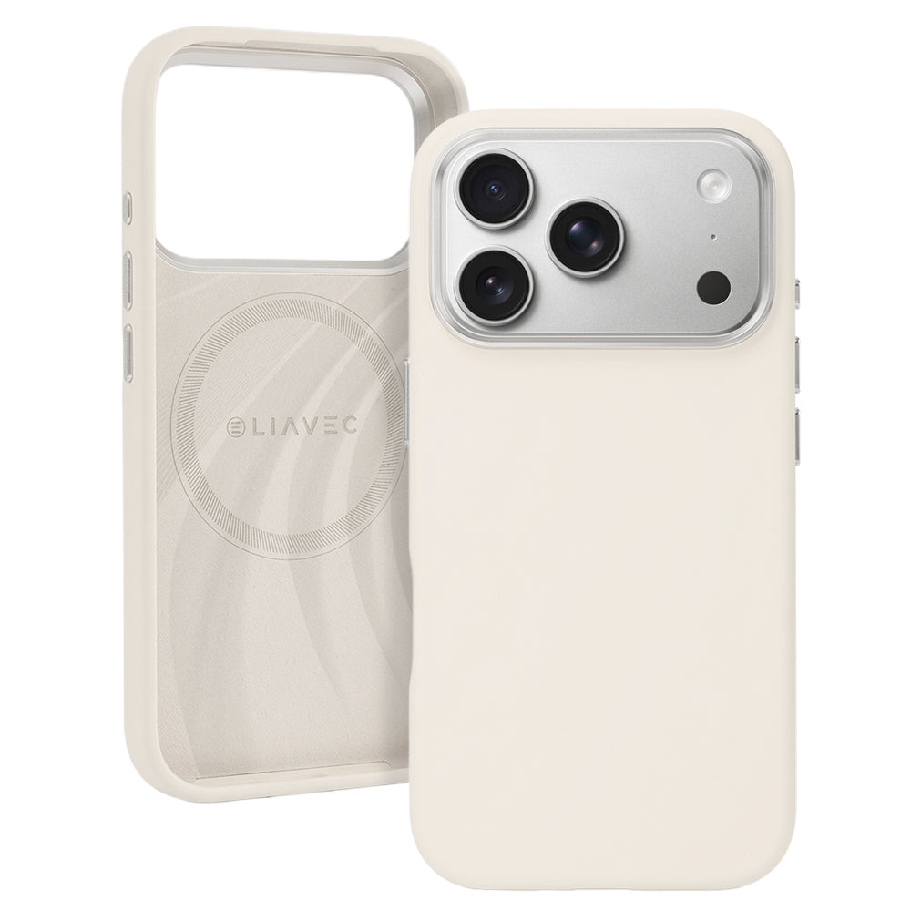 Husa Liavec Silky cu Metal Camera Frame pentru iPhone 17 Pro Max Bej