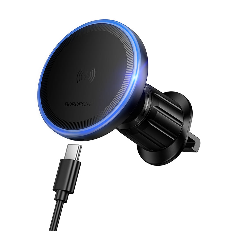 Suport auto Borofone Bh224 Flash Magnetic cu Induction Charging To grila de ventilatie Negru