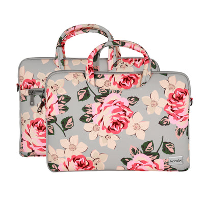 Husa Wonder Briefcase Laptop 15-16 Inches Gri si Roses