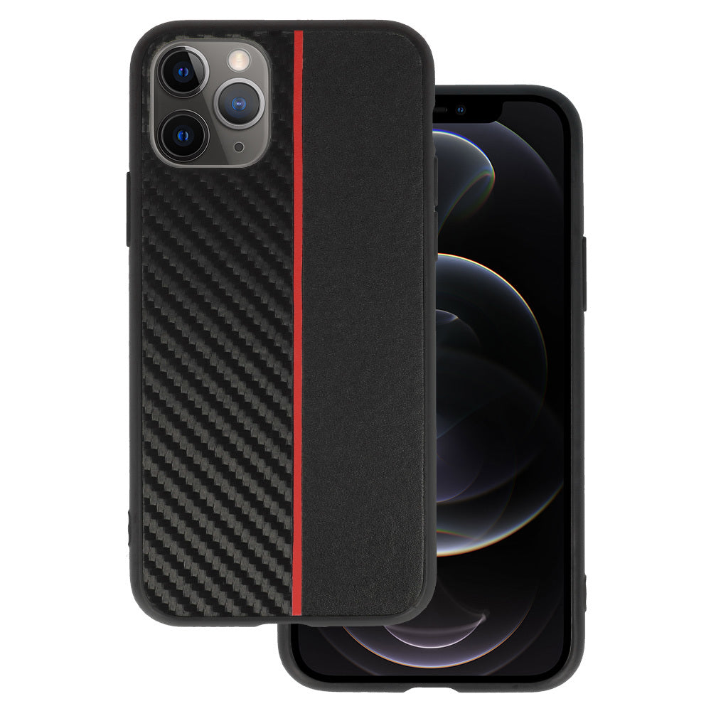 Husa Tel Protect Carbon pentru iPhone 11 Pro Negru cu Rosu Stripe