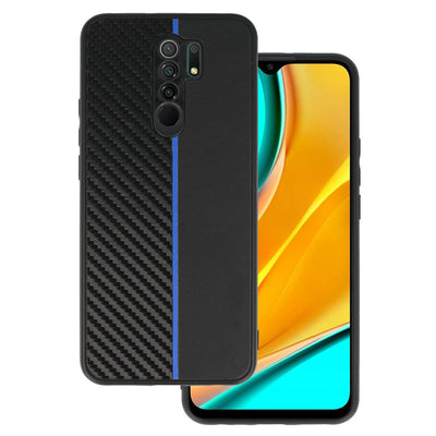 Husa Tel Protect Carbon pentru Xiaomi Redmi 9 Negru cu Albastru Stripe