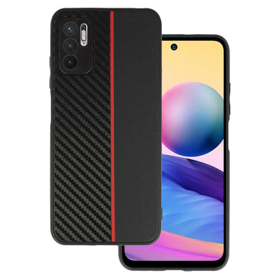 Husa Tel Protect Carbon pentru Xiaomi Redmi Note 10 5G Negru cu Rosu Stripe