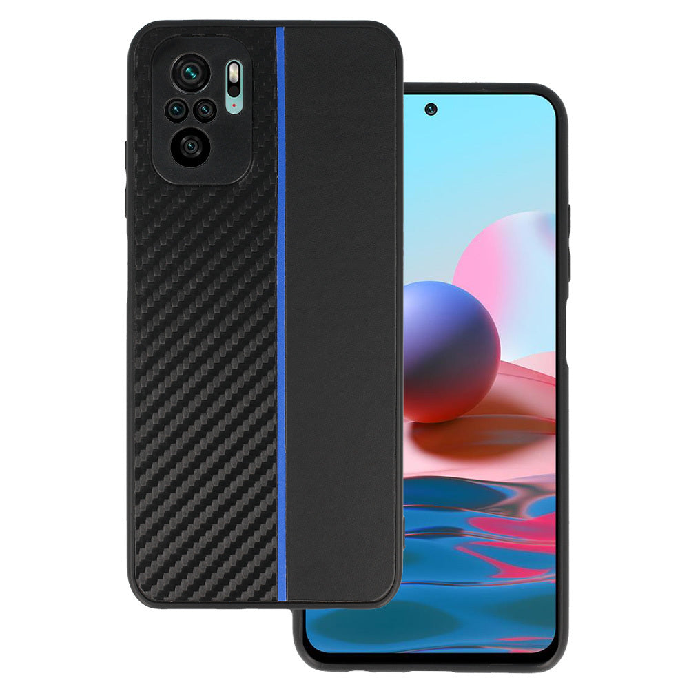 Husa Tel Protect Carbon pentru Xiaomi Redmi Note 10/Note 10S/Poco M5S Negru cu Albastru Stripe