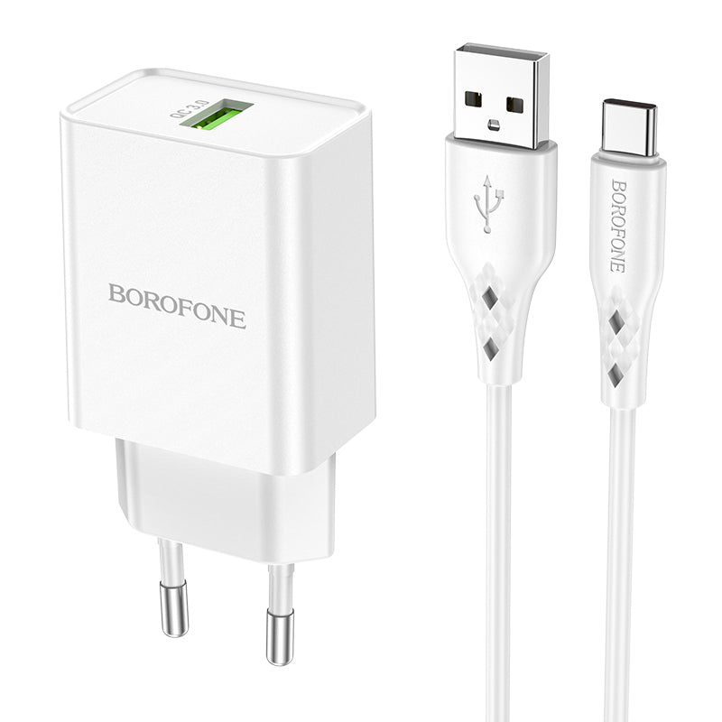 Cablu Borofone Incarcator priza BN5 Sunlight - USB - QC 3.0 18W cu USB To Type C Alb