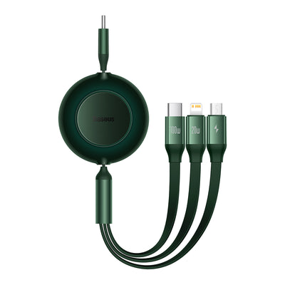 Cablu Baseus Bright Mirror 2 3 In 1 - Type C To Micro USB, Lightning, Type C - 100W 1,1 Metres Verde