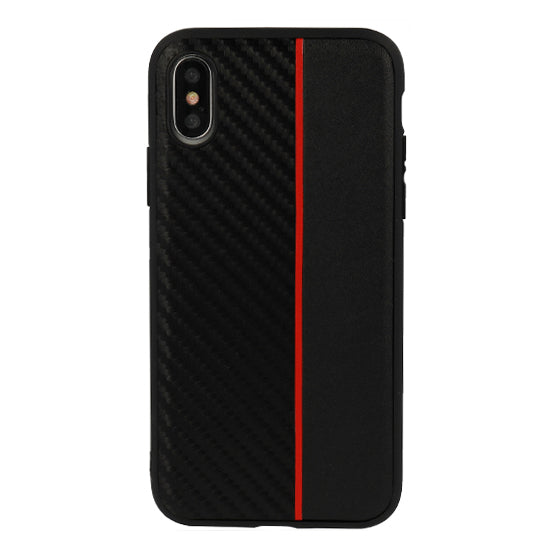 Husa Moto Carbon pentru Samsung Galaxy A6 Plus 2018 Negru cu Rosu Stripe
