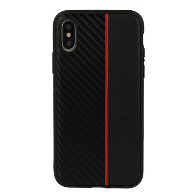 Husa Moto Carbon pentru Samsung Galaxy A6 Plus 2018 Negru cu Rosu Stripe