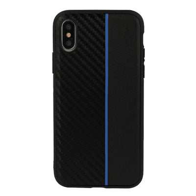 Husa Moto Carbon pentru Samsung Galaxy A6 Plus 2018 Negru cu Albastru Stripe