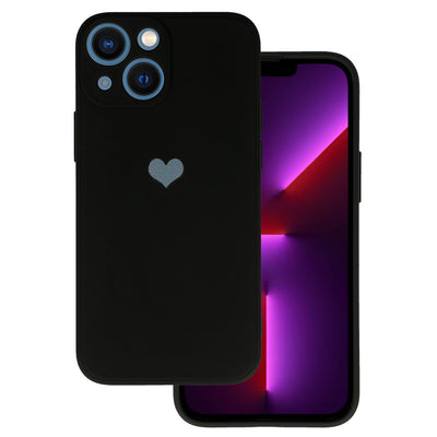 Husa Vennus Silicone Heart pentru iPhone 14 Plus Design 1 Negru