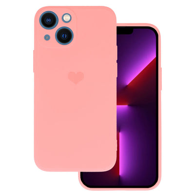 Husa Vennus Silicone Heart pentru iPhone 14 Plus Design 1 Roz