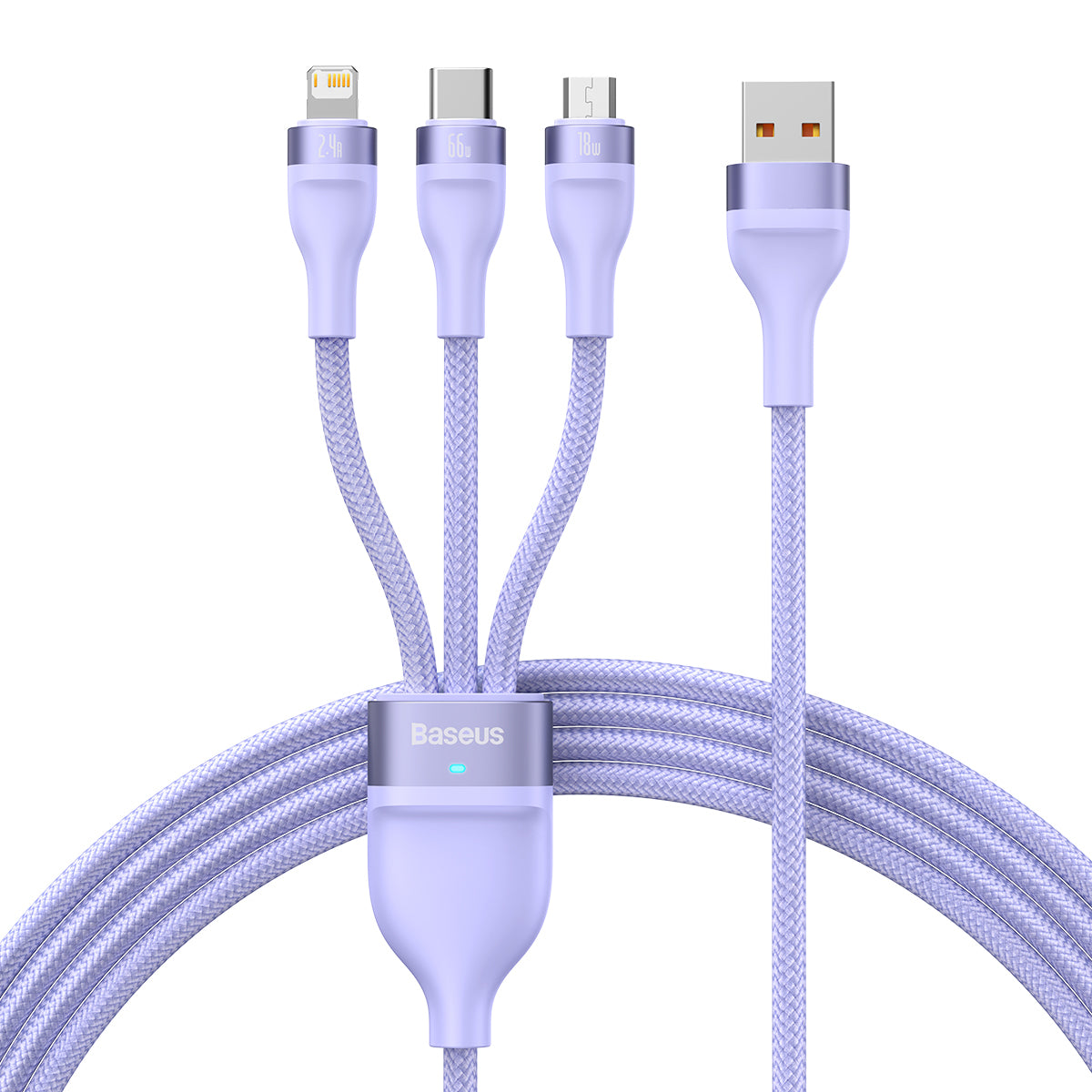 Cablu Baseus Flash Series II 3 In 1 - USB To Type C, Lightning, Micro USB - 66W 6A 1,2 Metres Mov