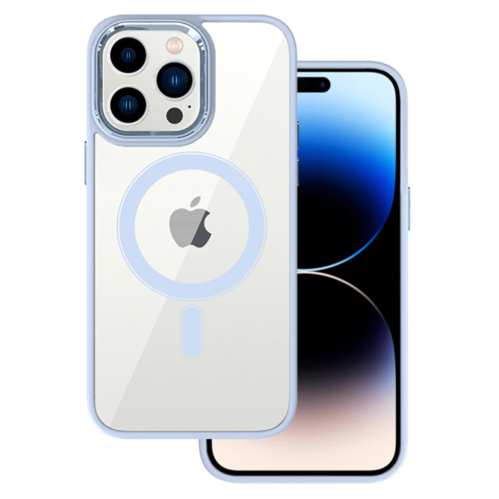 Husa Tel Protect Magnetic Transparent pentru iPhone 15 Plus Albastru deschis