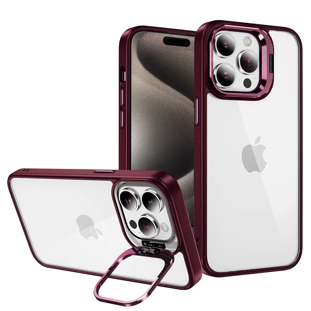 Husa Tel Protect Kickstand + Camera sticla (lentila) pentru iPhone 15 Pro Burgundy