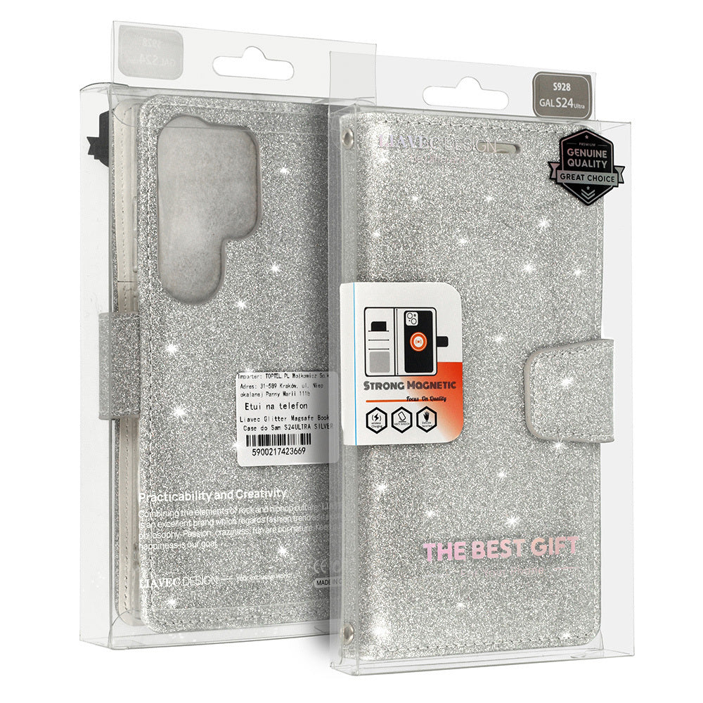 Husa Glitter Magsafe Book pentru Samsung Galaxy S23 Plus Argintiu