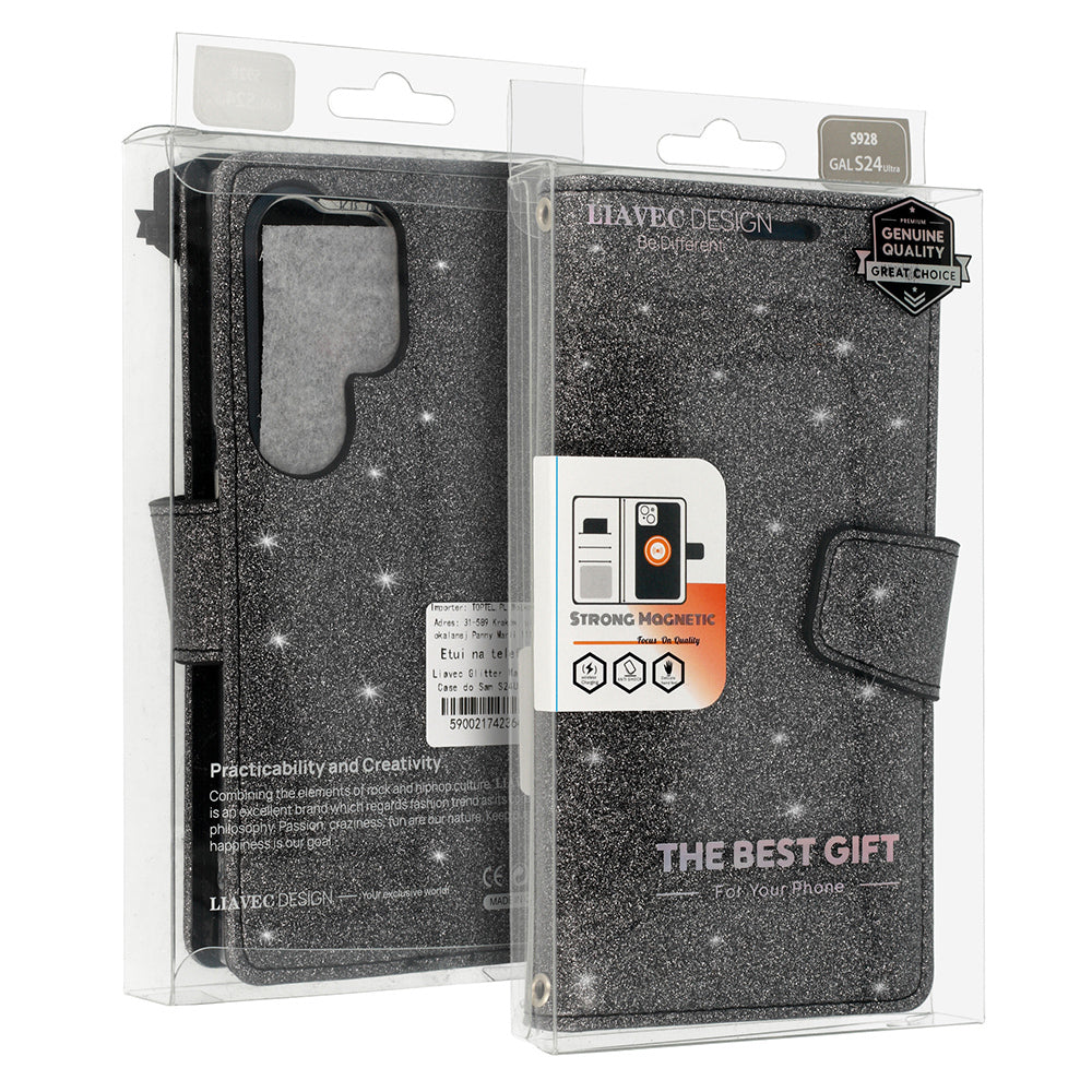 Husa Glitter Magsafe Book pentru Samsung Galaxy S24 Plus Negru
