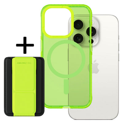 Husa Amazing Thing Titan Pro Neon Mag portofel 10FT Ip156.1ptwgn pentru iPhone 15 Pro Verde cu Stand