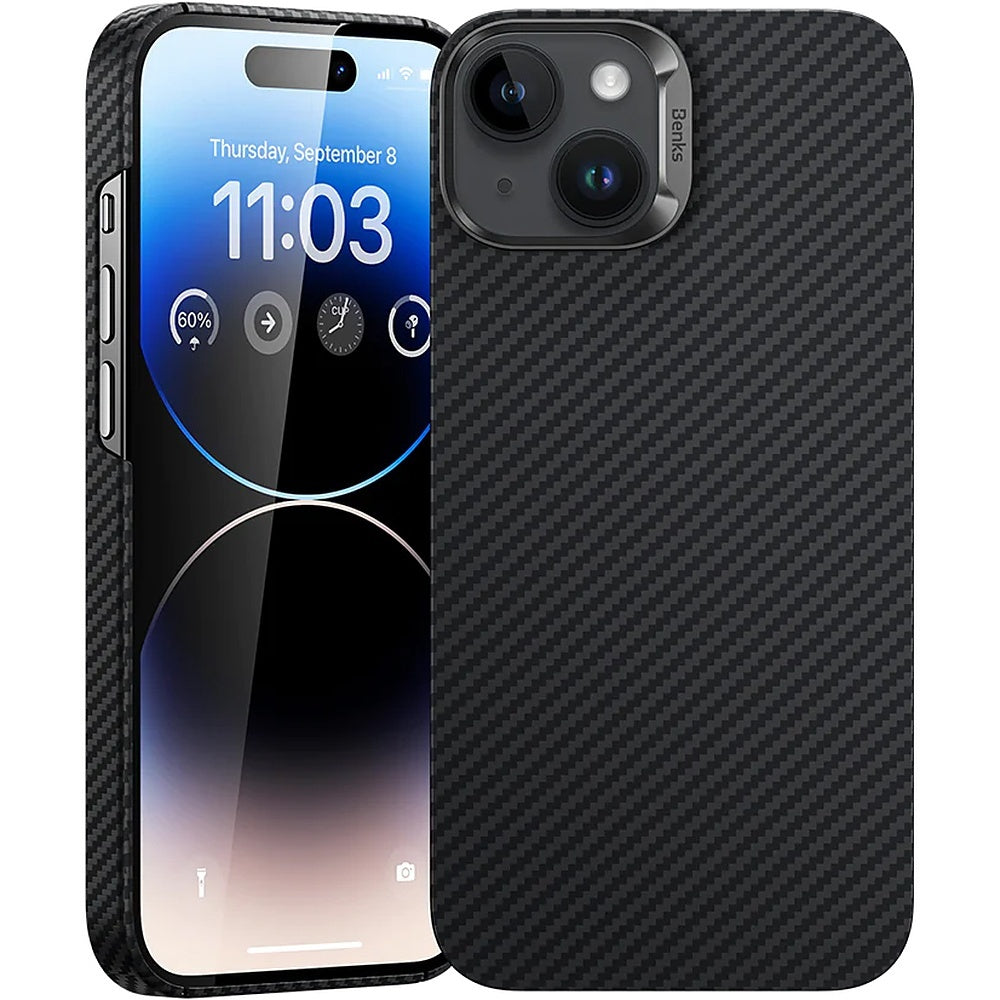 Husa Benks Magnetic Armor Air Kevlar Metal Frame 600D pentru iPhone 15 Plus Negru