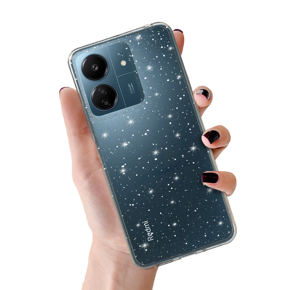 Husa Crystal Glitter pentru Xiaomi Redmi 14C Argintiu