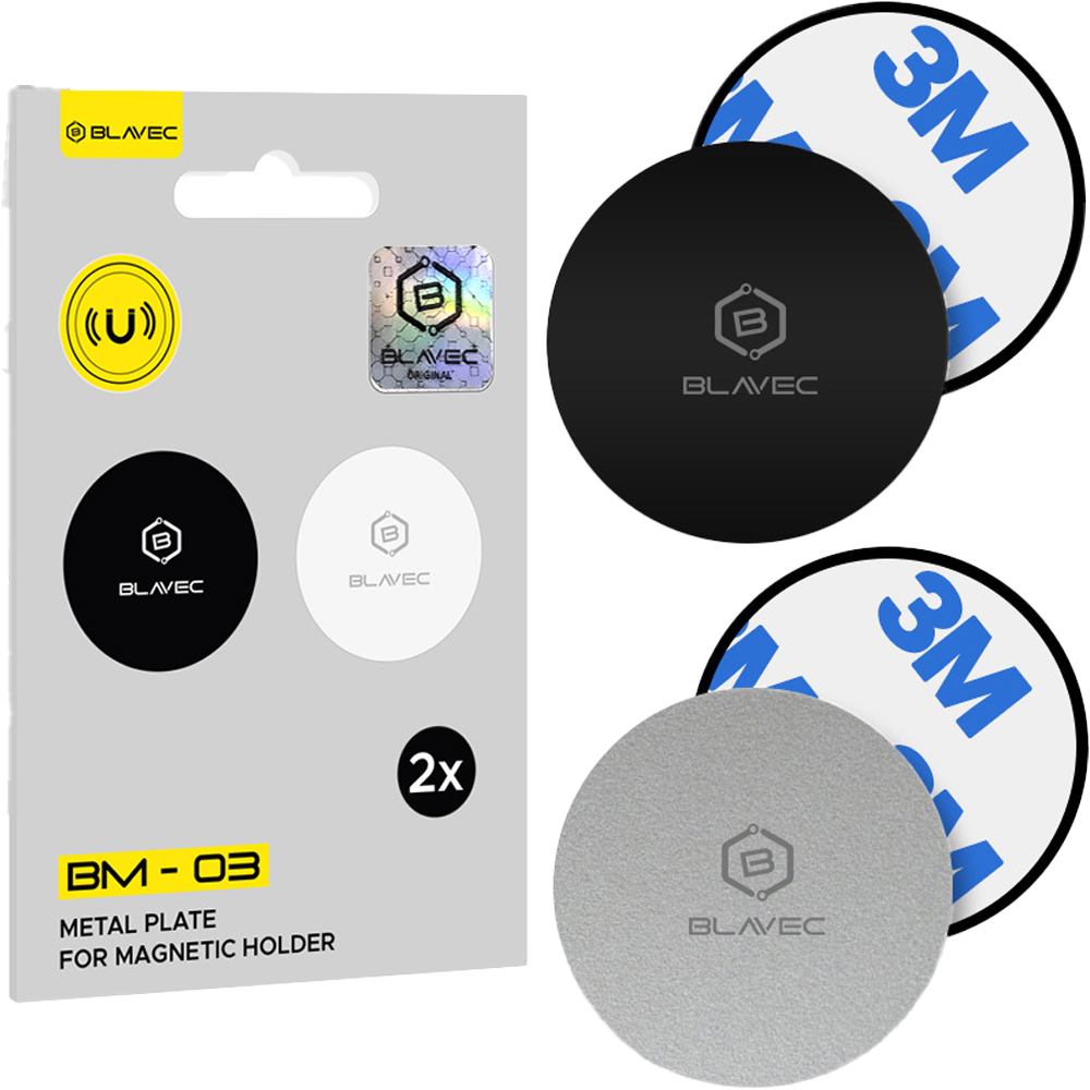 Suport Blavec Metal Plate pentru Magnetic Bm-03 Set Of 2 Pieces Round (40mm) Negru si Argintiu
