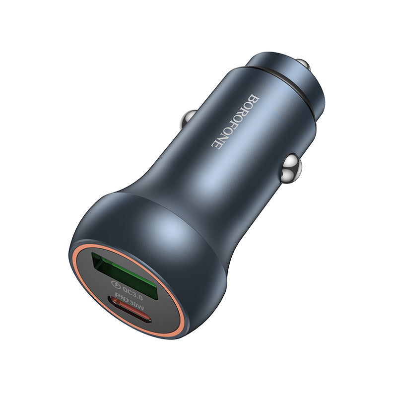 Incarcator auto Borofone Bz32b Fresh - USB + Type C - QC 3.0 PD 48W Gri
