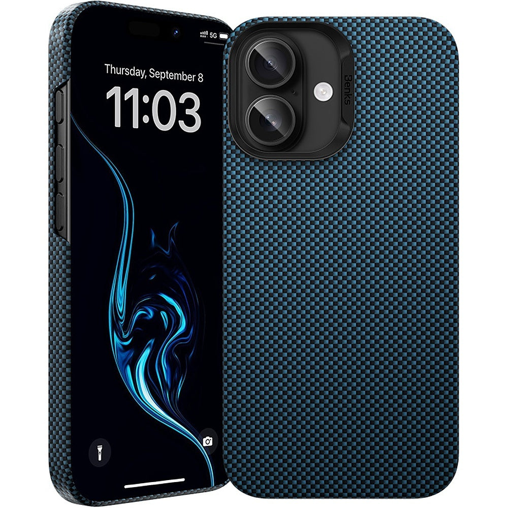 Husa Benks Magnetic Armor Tint Kevlar 1000D (0064) pentru iPhone 16 Plus Albastru